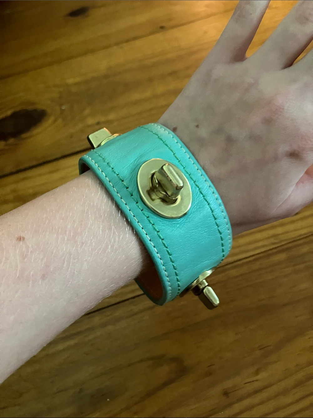 Coach Turquoise Leather Turnlock Cuff Watch Bracelet